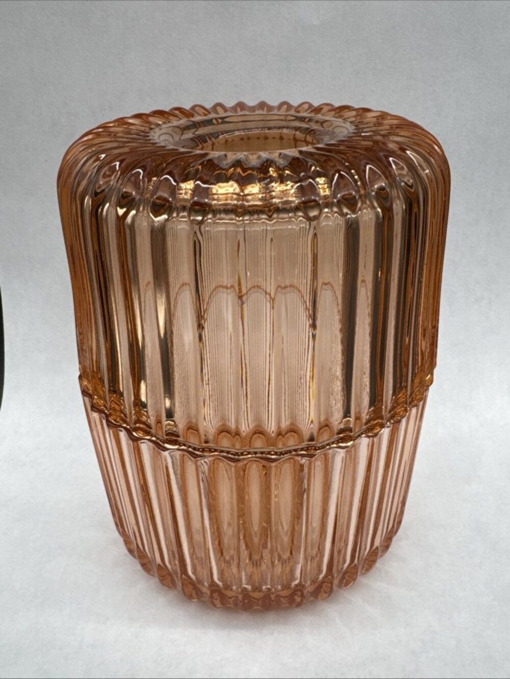 Vintage Art Deco Style Pink Ribbed Glass Fairy Lamp Light MCM